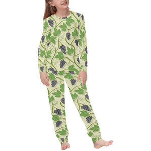 Grape Leaves Pattern Kids' Boys' Girls' All Over Print Pajama Set