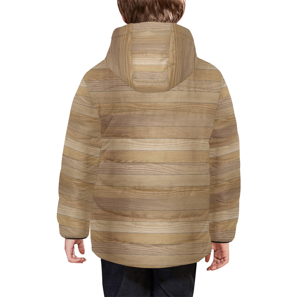 Wood Printed Pattern Print Design 02 Kids' Boys' Girls' Padded Hooded Jacket