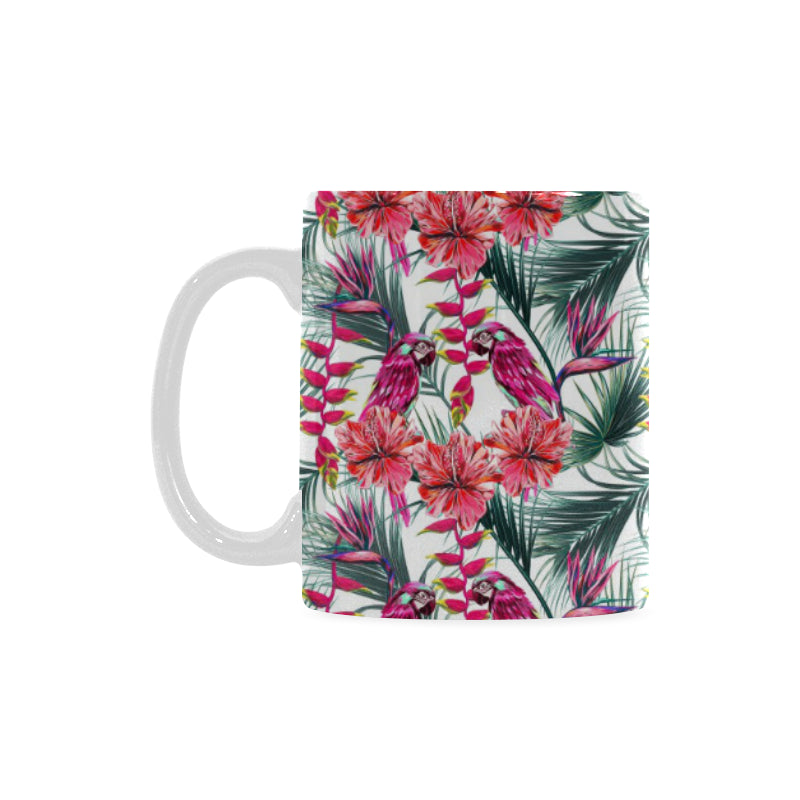 Pink Parrot Heliconia Pattern Classical White Mug (FulFilled In US)