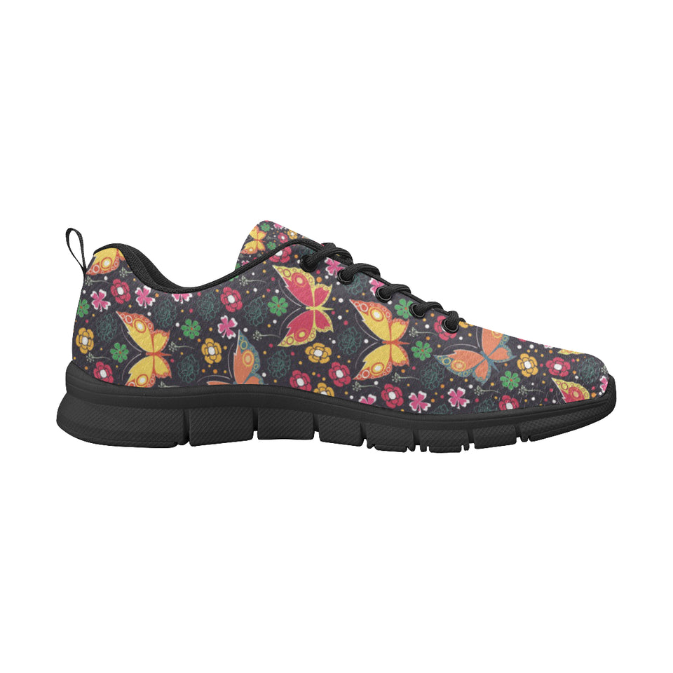 Butterfly Flower Pattern Men's Sneakers Black