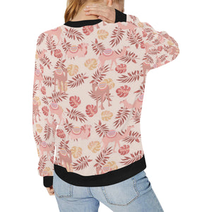 Pink Camel Leaves Pattern Women's Crew Neck Sweatshirt