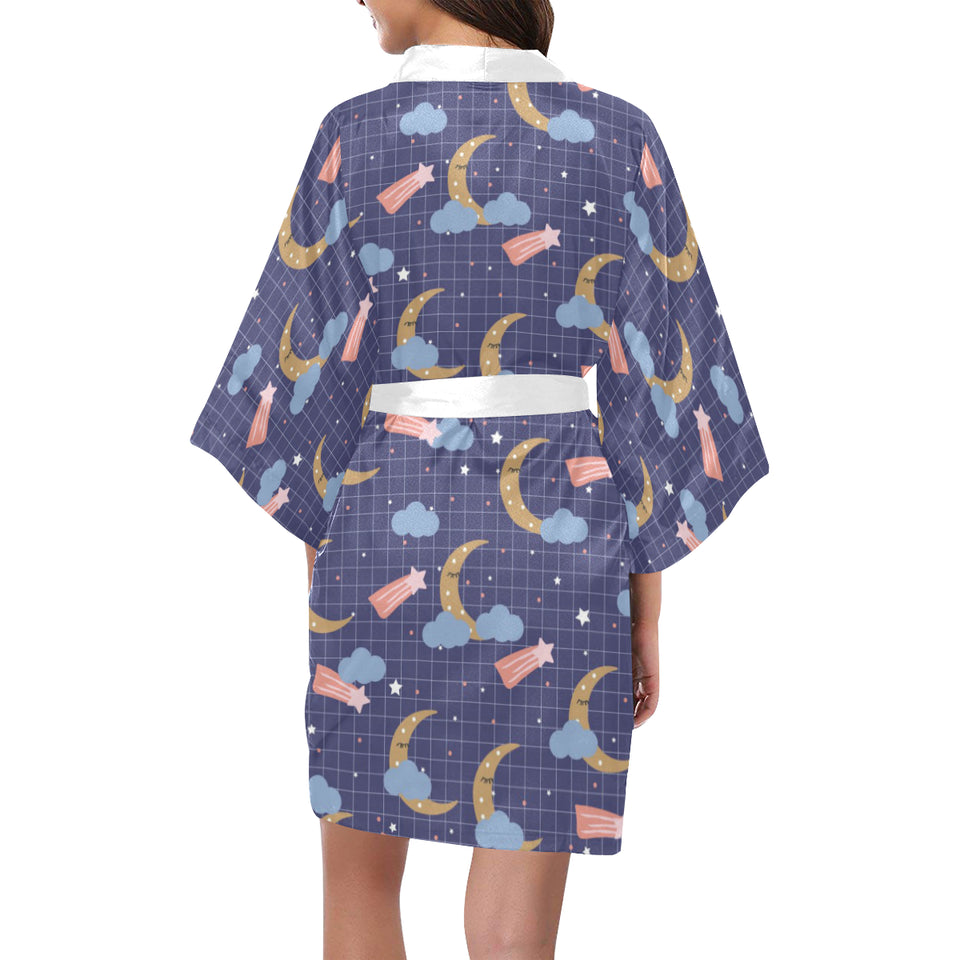 Moon Star Could Pattern Women's Short Kimono Robe