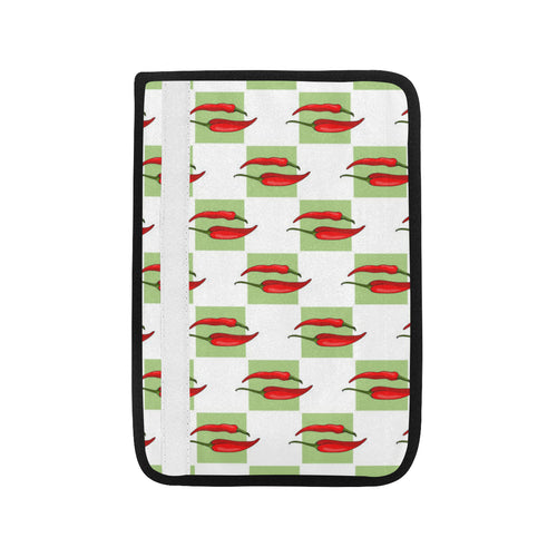 Red Chili Pattern Green White background Car Seat Belt Cover