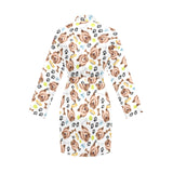 Yorkshire Terrier Pattern Print Design 05 Women's Long Sleeve Belted Night Robe