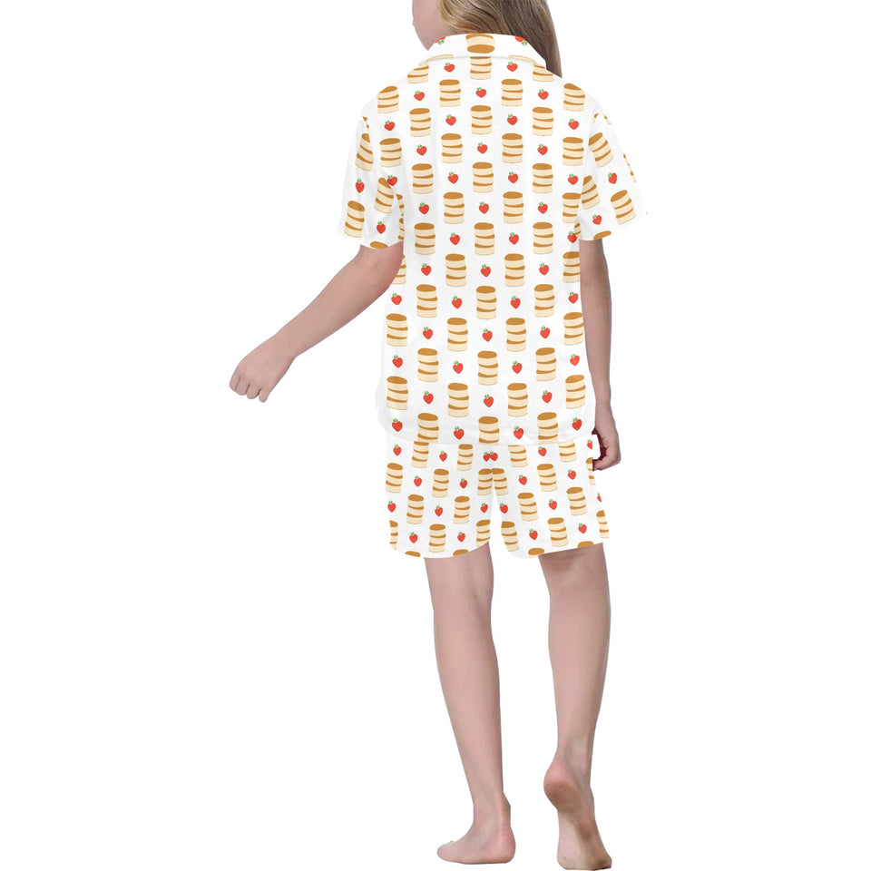 Pancake Pattern Print Design 02 Kids' Boys' Girls' V-Neck Short Pajama Set