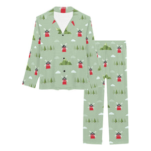 Windmill Green Pattern Women's Long Pajama Set