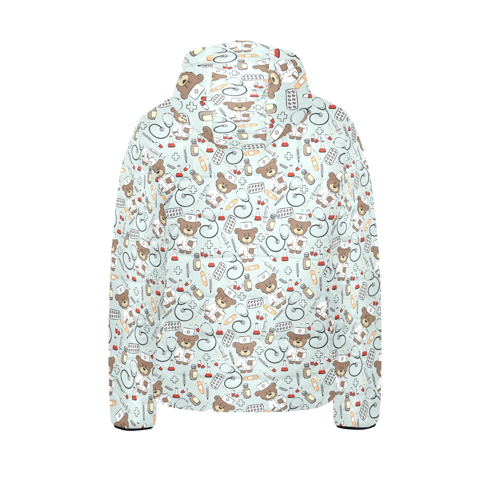 Teddy Bear Pattern Print Design 02 Kids' Boys' Girls' Padded Hooded Jacket