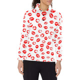 Lips Pattern Print Design 01 Women's Long Sleeve Polo Shirt