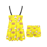 Guinea Pig Pattern Print Design 04 Chest Sexy Pleated Two Piece Swim Dress