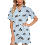 Sleep Boston Terrier Bone Pattern Women's V-Neck Short Pajama Set