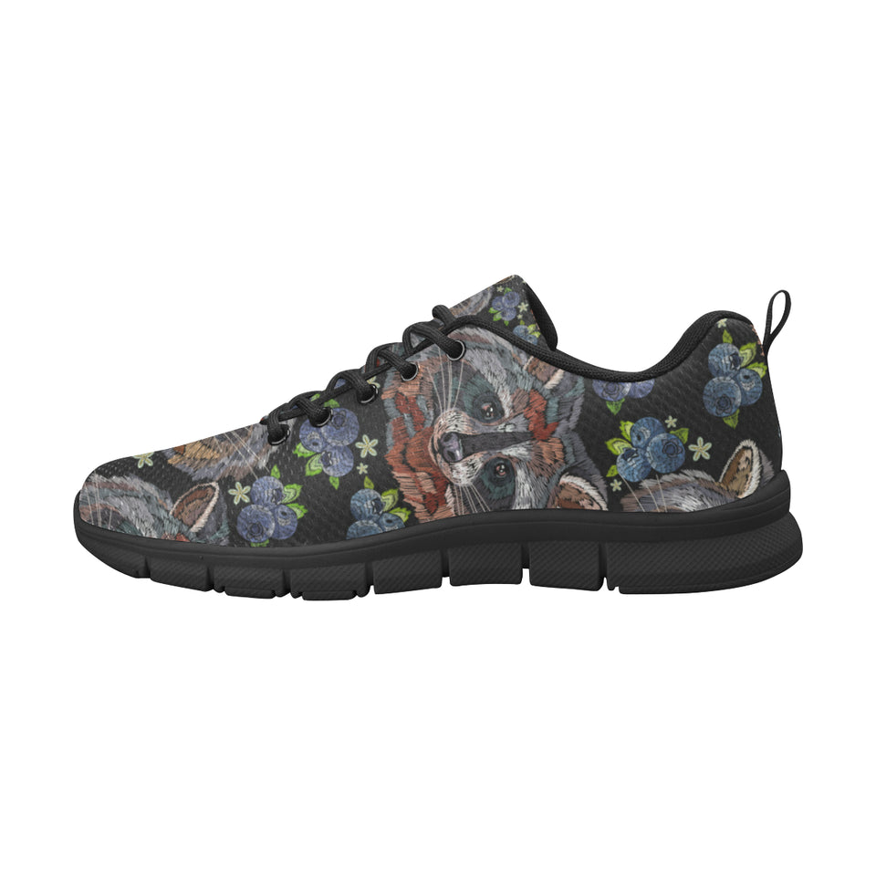 Raccoon Blueburry Pattern Men's Sneakers Black