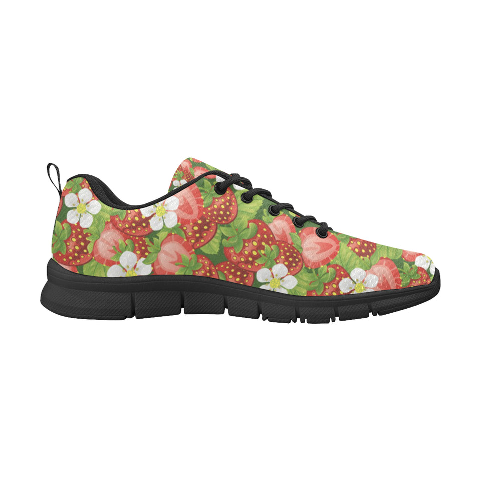 Strawberry Leaves Flower Pattern Men's Sneakers Black