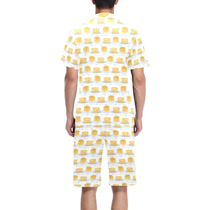 Pancake Pattern Print Design 01 Men's V-Neck Short Pajama Set