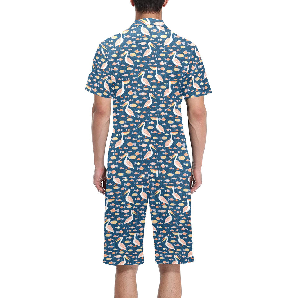 Pelican Pattern Print Design 01 Men's V-Neck Short Pajama Set