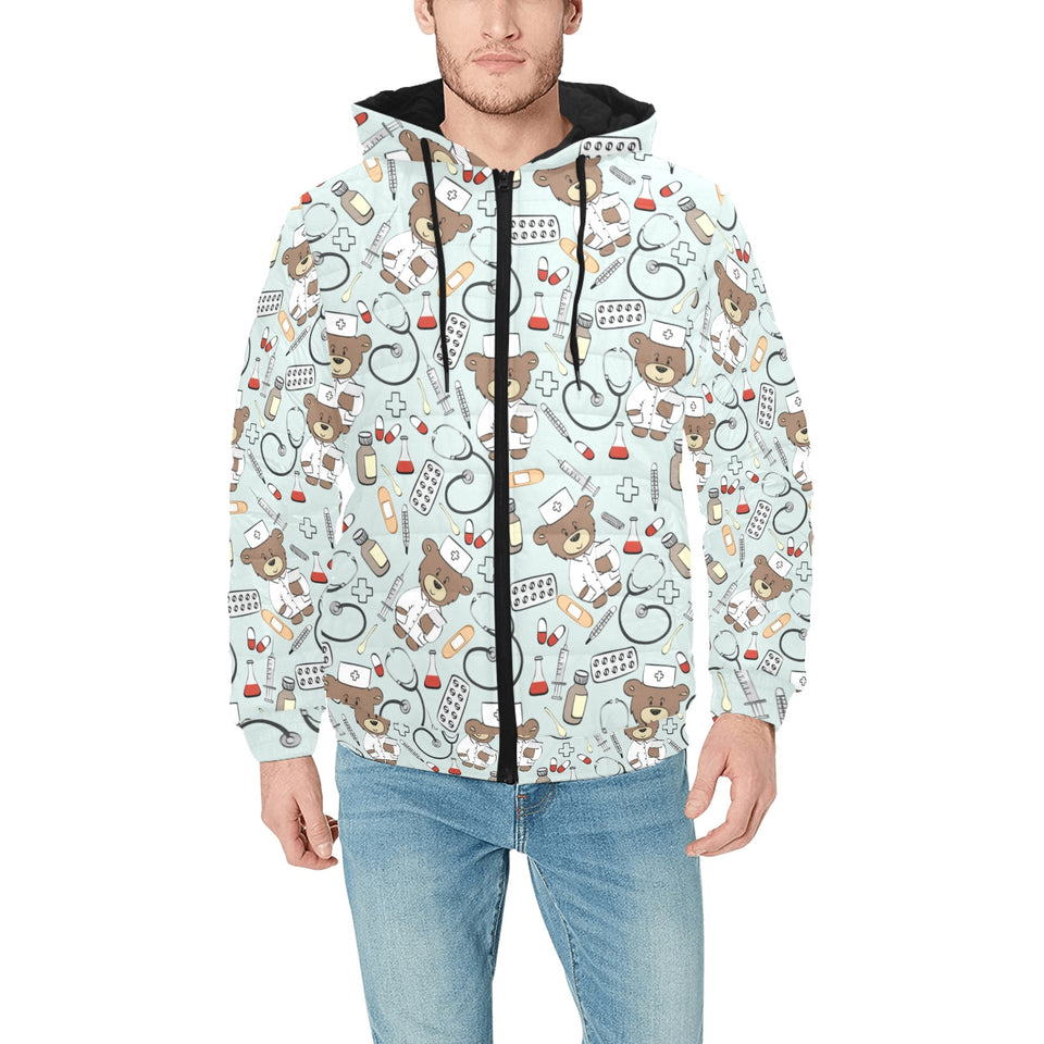 Teddy Bear Pattern Print Design 02 Men's Padded Hooded Jacket(ModelH42)