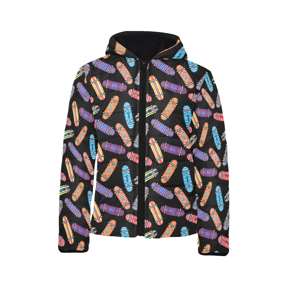 Skate Board Pattern Print Design 04 Kids' Boys' Girls' Padded Hooded Jacket