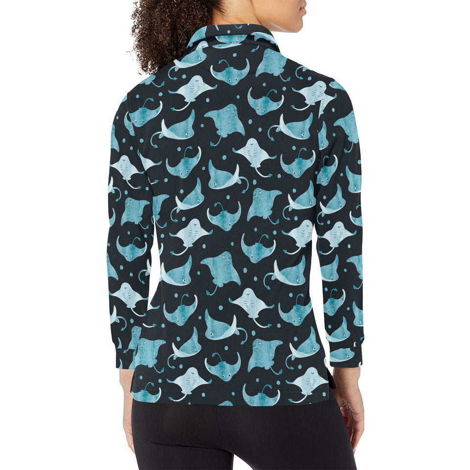 Stingray Pattern Print Design 04 Women's Long Sleeve Polo Shirt