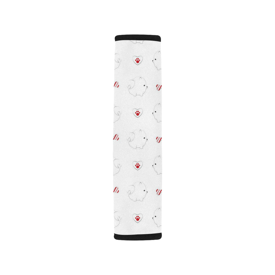 White Pomeranian Pattern Car Seat Belt Cover