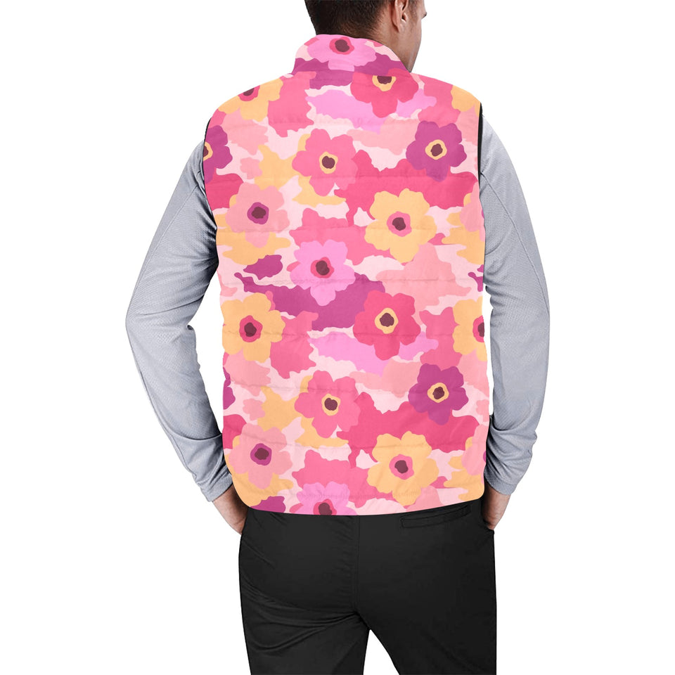 Pink Camo Camouflage Flower Pattern Men's Padded Vest