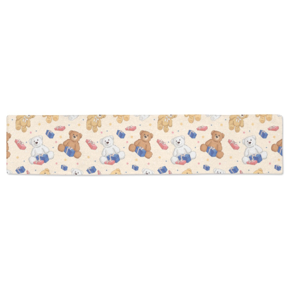 Teddy Bear Pattern Print Design 01 Table Runner