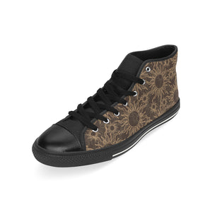 Sun Pattern Theme Men's High Top Canvas Shoes Black