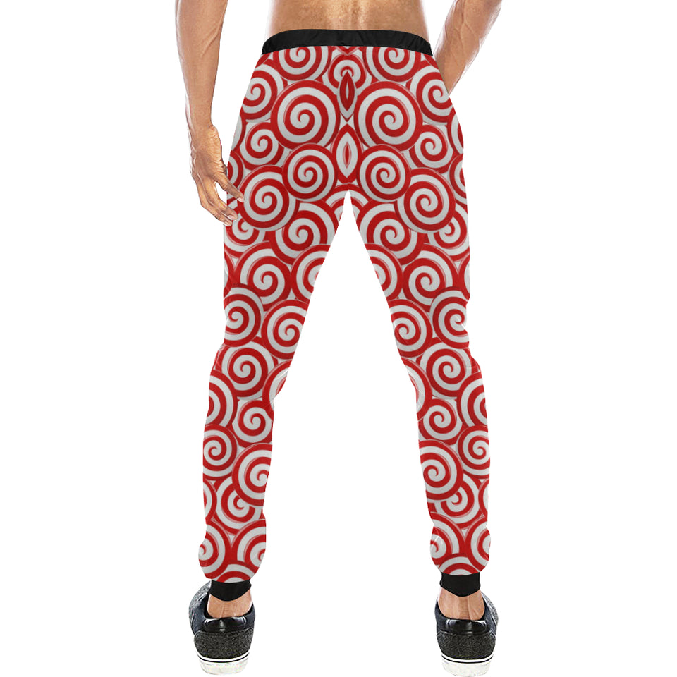 Red and White Candy Spiral Lollipops Pattern Unisex Casual Sweatpants