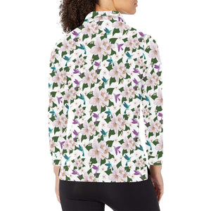 Hummingbird Pattern Print Design 01 Women's Long Sleeve Polo Shirt