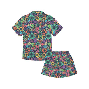 Gear Pattern Print Design 02 Kids' Boys' Girls' V-Neck Short Pajama Set