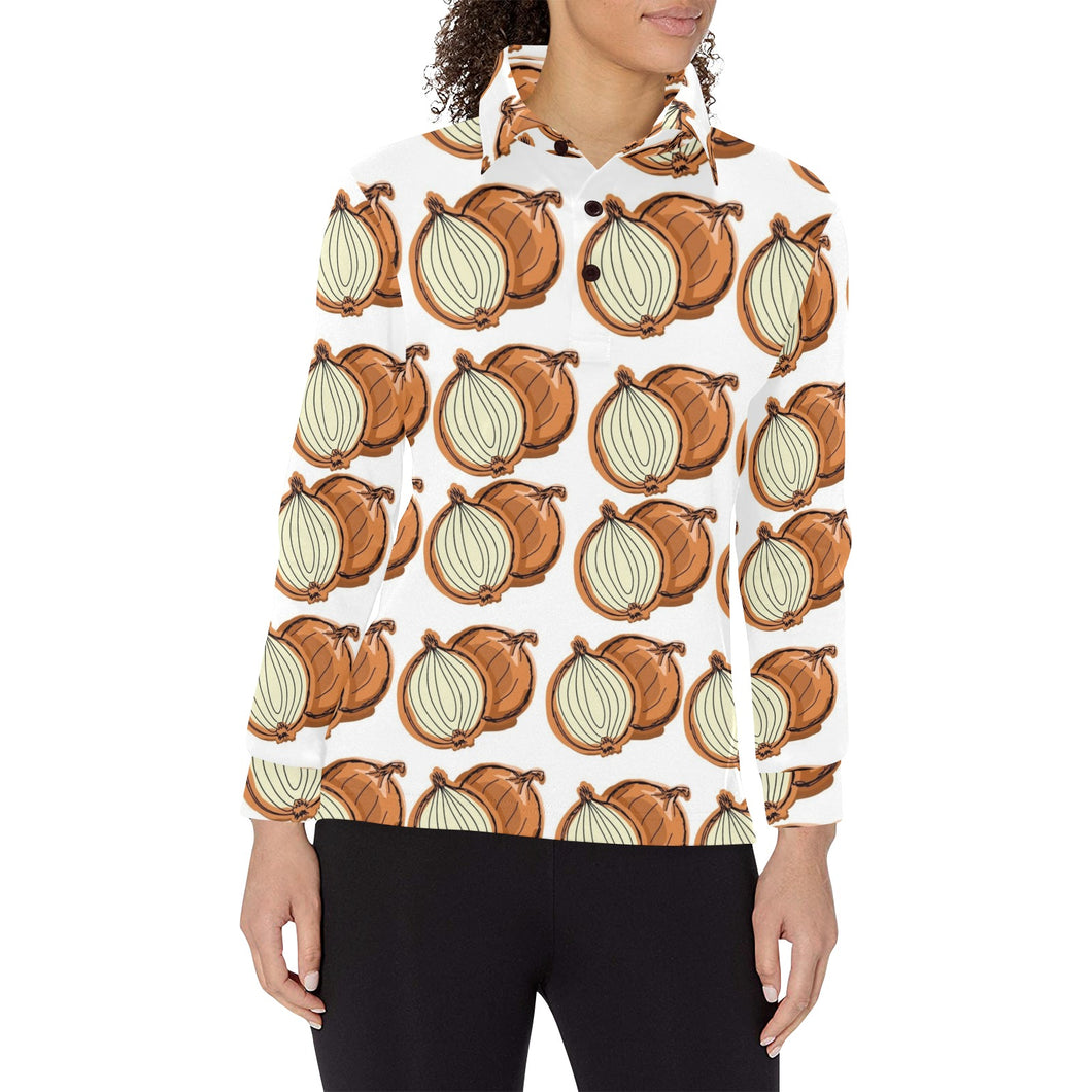 Onion Theme Pattern Women's Long Sleeve Polo Shirt