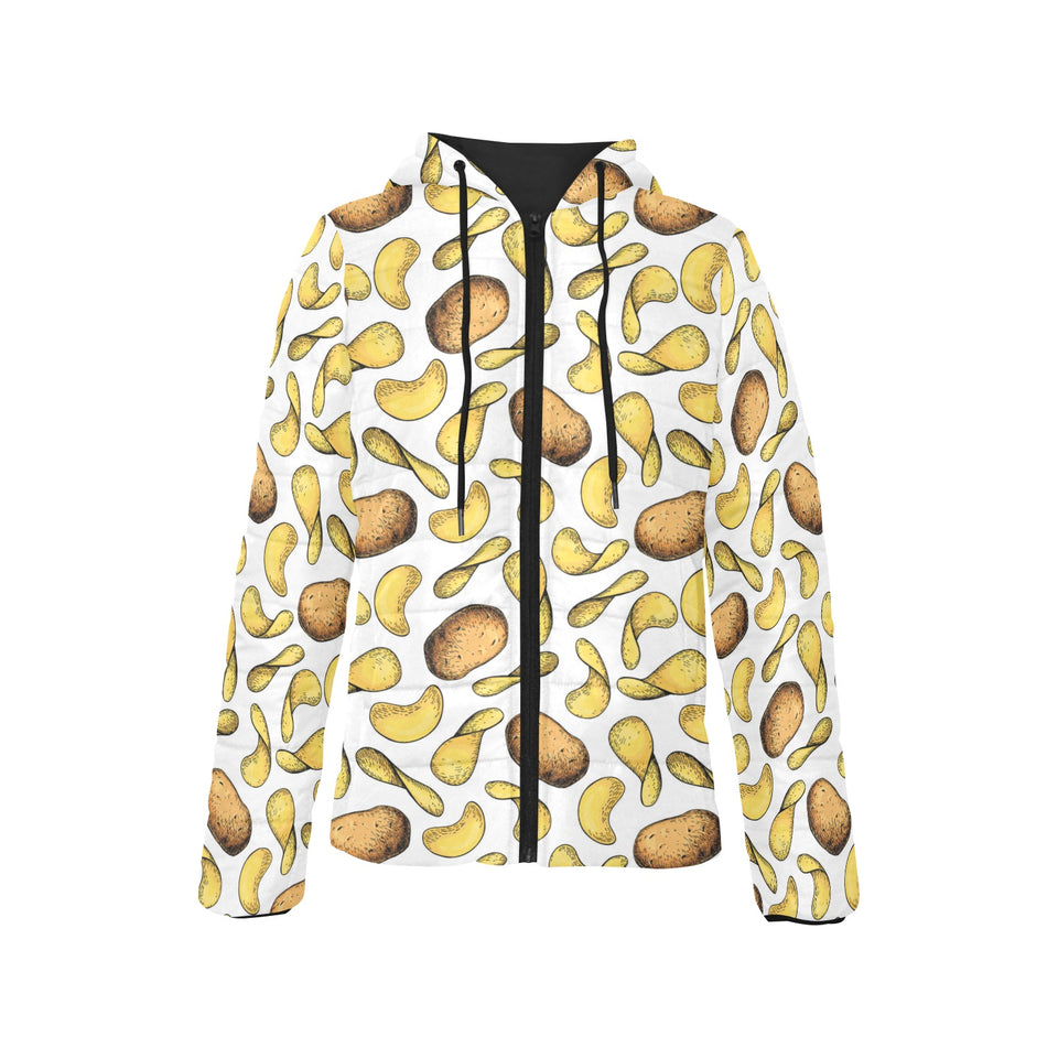 Potato Chips Pattern Print Design 01 Women's Padded Hooded Jacket