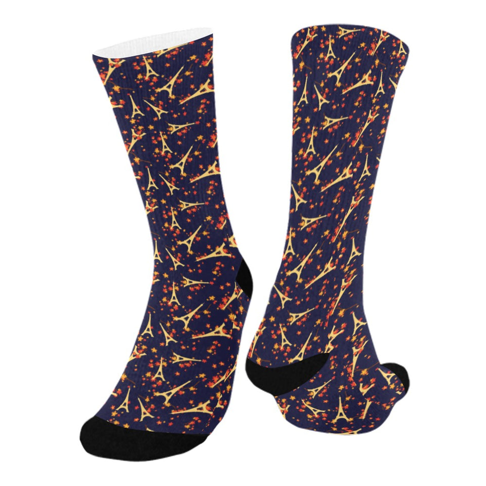 Eiffel Tower Pattern Print Design 02 Crew Socks