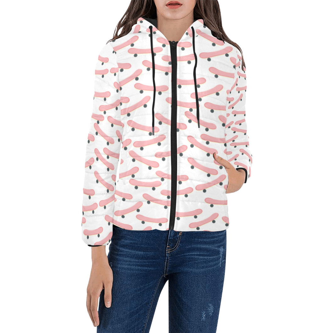 Skate Board Pattern Print Design 05 Women's Padded Hooded Jacket