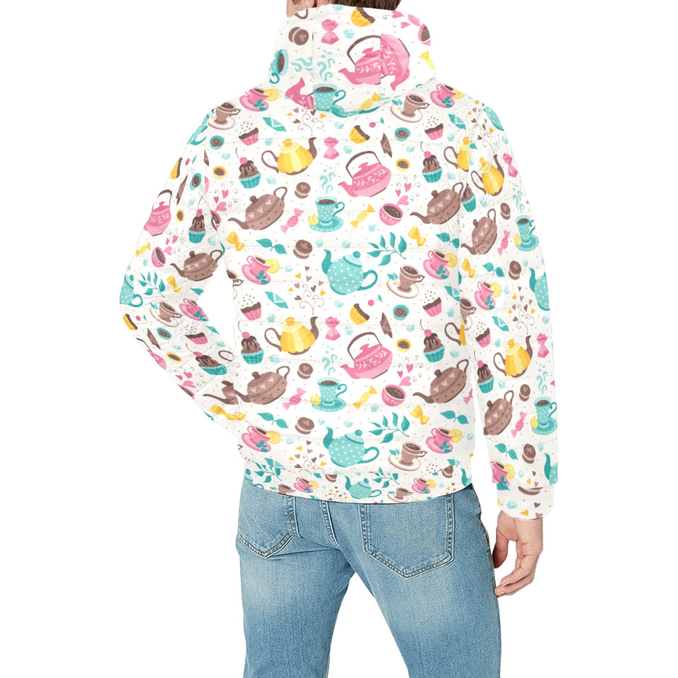 Tea pots Pattern Print Design 05 Men's Padded Hooded Jacket(ModelH42)