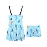 Surfboard Pattern Print Design 05 Chest Sexy Pleated Two Piece Swim Dress