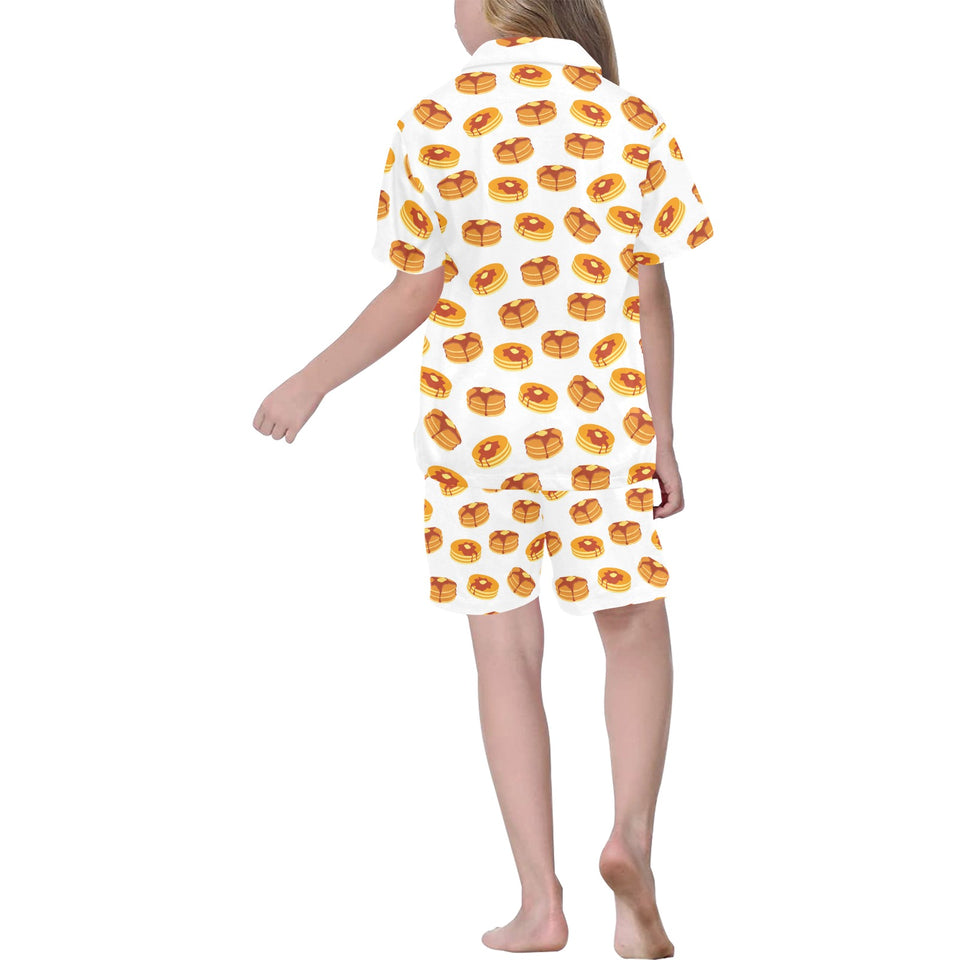 Pancake Pattern Print Design 04 Kids' Boys' Girls' V-Neck Short Pajama Set