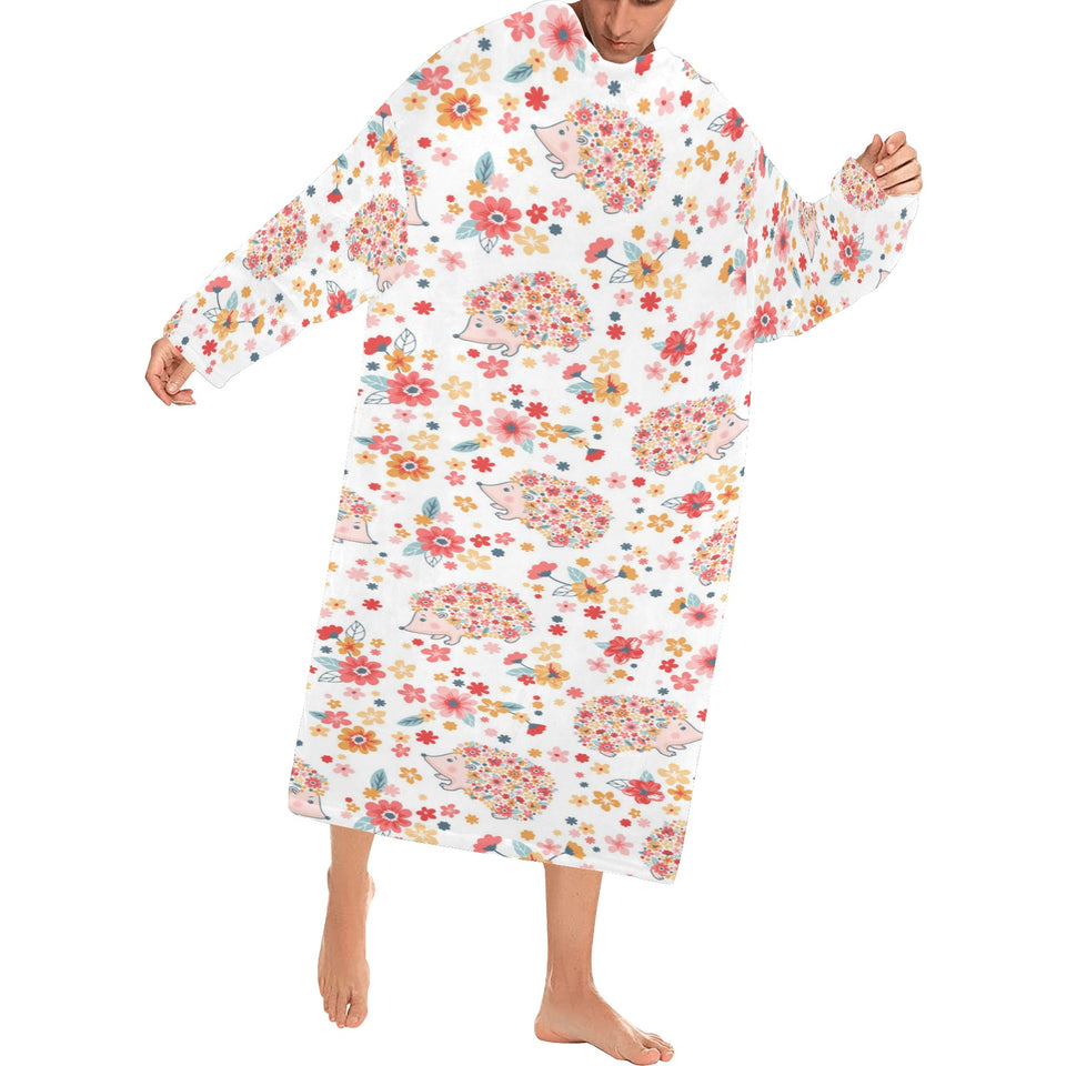 Hedgehog Pattern Print Design 03 Blanket Robe with Sleeves