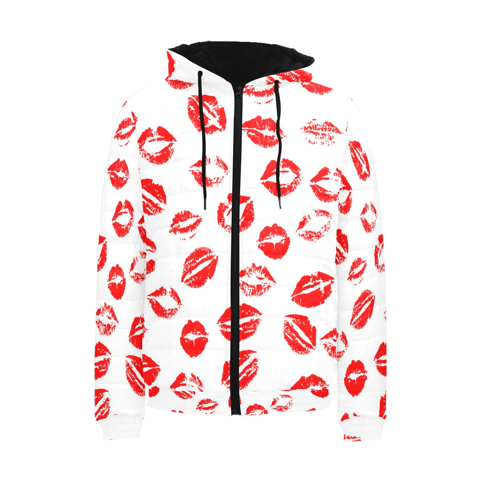 Lips Pattern Print Design 01 Men's Padded Hooded Jacket(ModelH42)