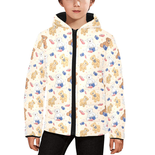 Teddy Bear Pattern Print Design 01 Kids' Boys' Girls' Padded Hooded Jacket