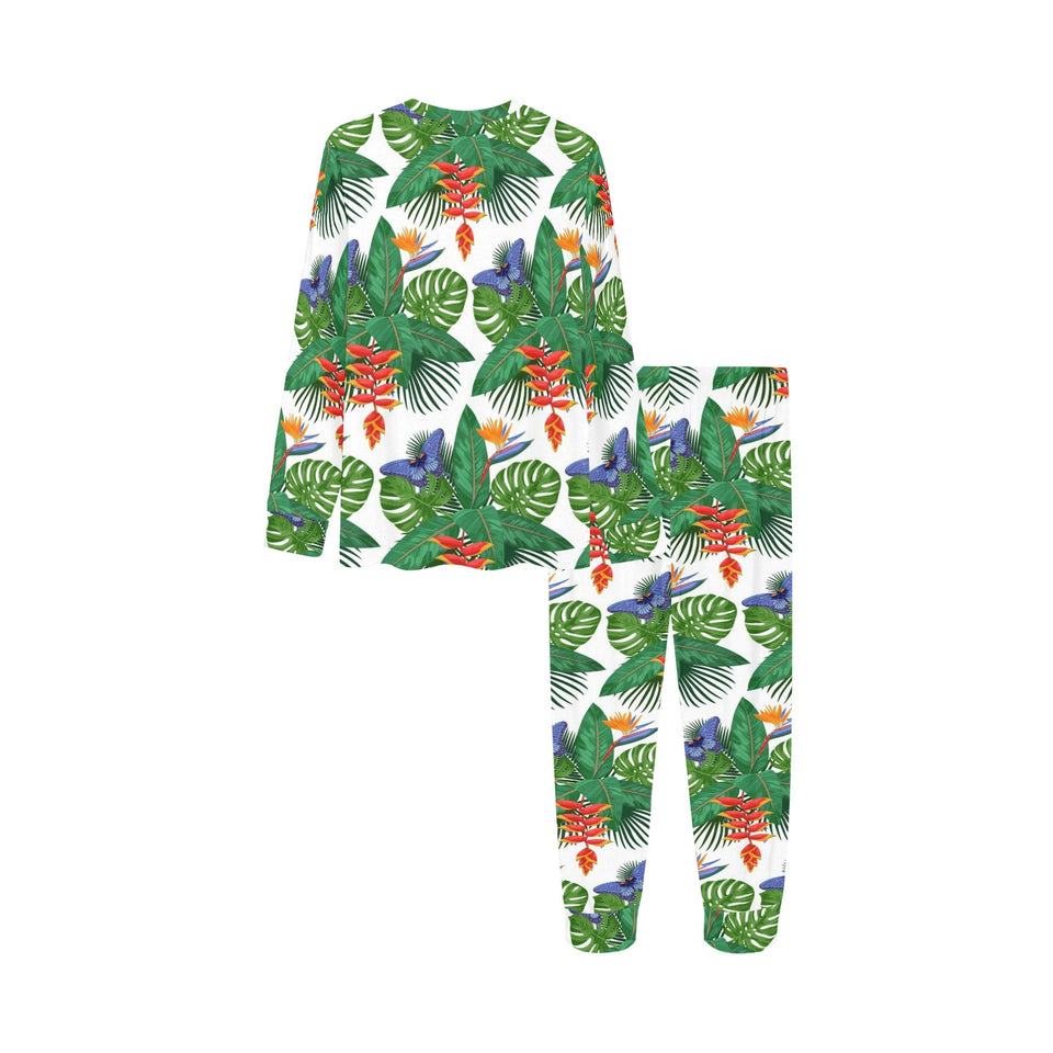 Heliconia Butterfly Leaves Pattern Kids' Boys' Girls' All Over Print Pajama Set