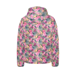 Hibiscus Pattern Print Design 03 Kids' Boys' Girls' Padded Hooded Jacket