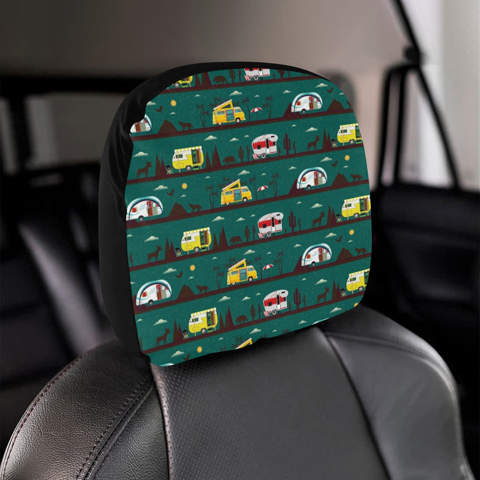 Camper Van Pattern Print Design 03 Car Headrest Cover