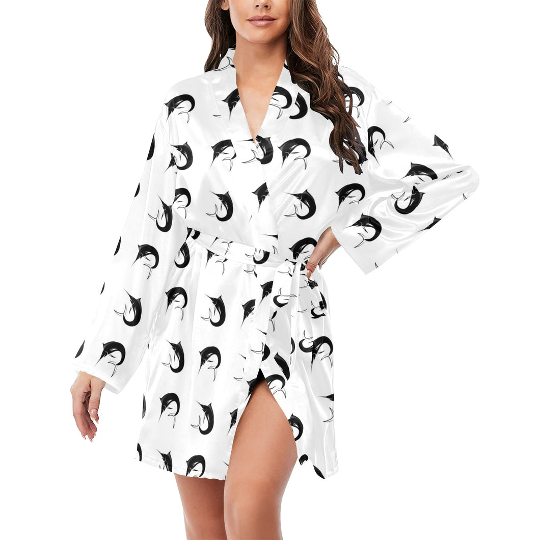 Swordfish Pattern Print Design 01 Women's Long Sleeve Belted Night Robe