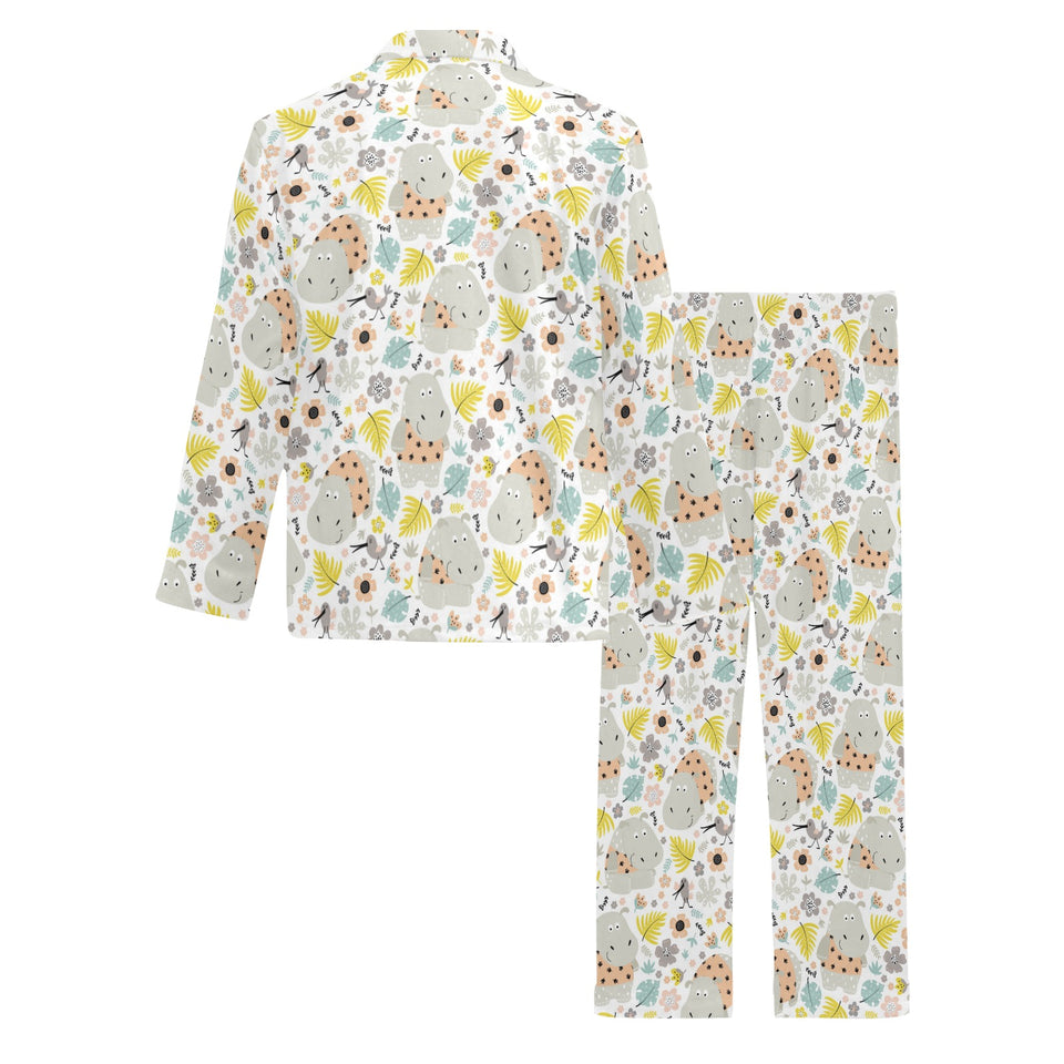 Hippopotamus Pattern Print Design 05 Men's Long Pajama Set