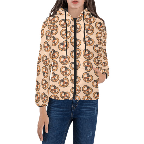 Pretzels Pattern Print Design 02 Women's Padded Hooded Jacket