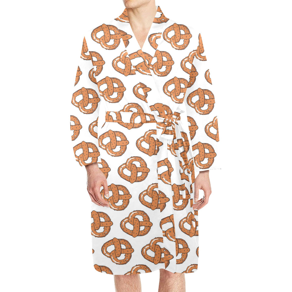 Pretzels Pattern Print Design 05 Men's Long Sleeve Belted Night Robe