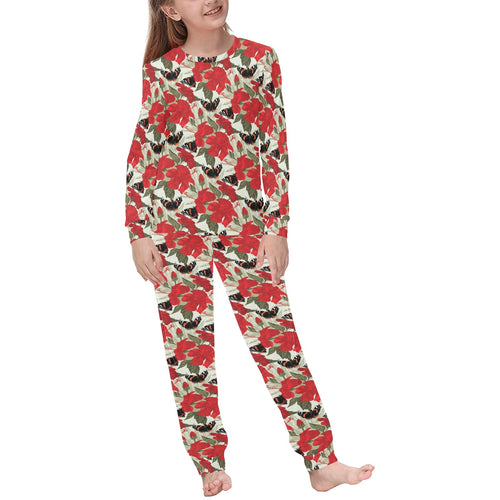 Hibiscus Pattern Print Design 04 Kids' Boys' Girls' All Over Print Pajama Set