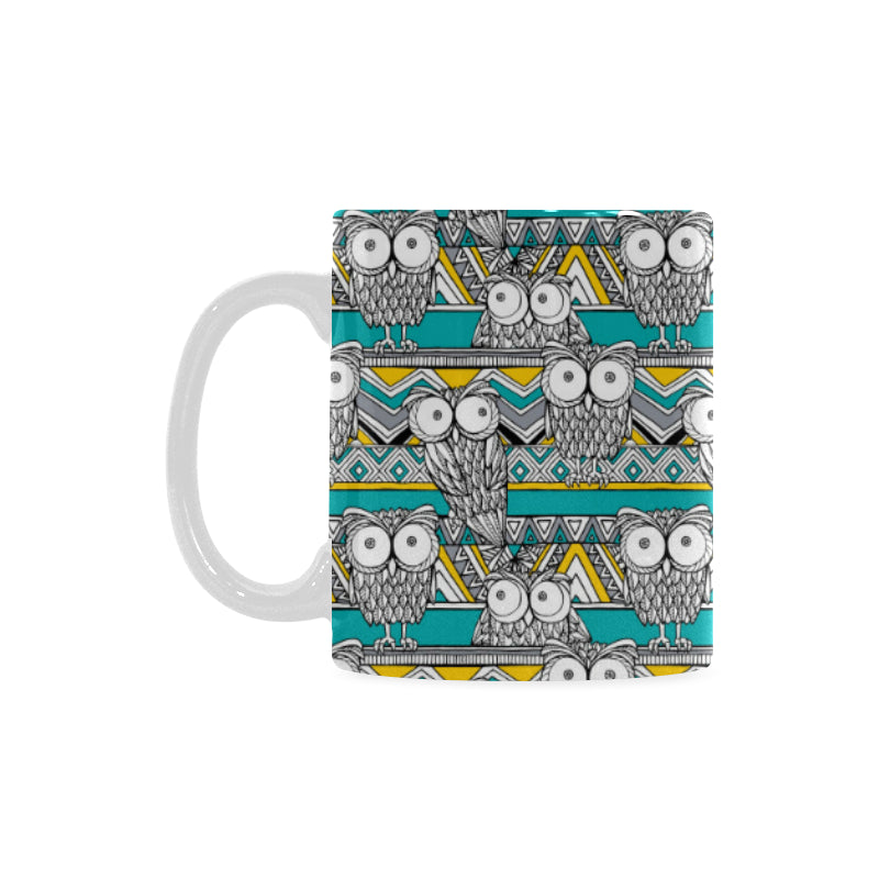 Owl Pattern Green Background Classical White Mug (FulFilled In US)