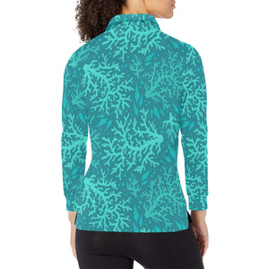 Coral Reef Pattern Print Design 01 Women's Long Sleeve Polo Shirt