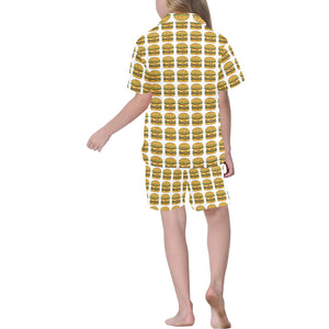 Hamburger Pattern Print Design 05 Kids' Boys' Girls' V-Neck Short Pajama Set