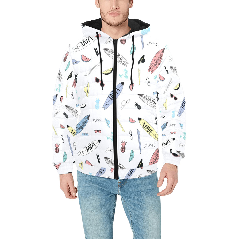 Surfboard Pattern Print Design 01 Men's Padded Hooded Jacket(ModelH42)